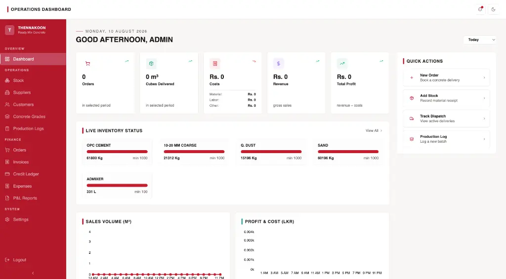 Vidura Vijerathne - Thennakoon Ready Mix ERP Dashboard Software Engineering Project
